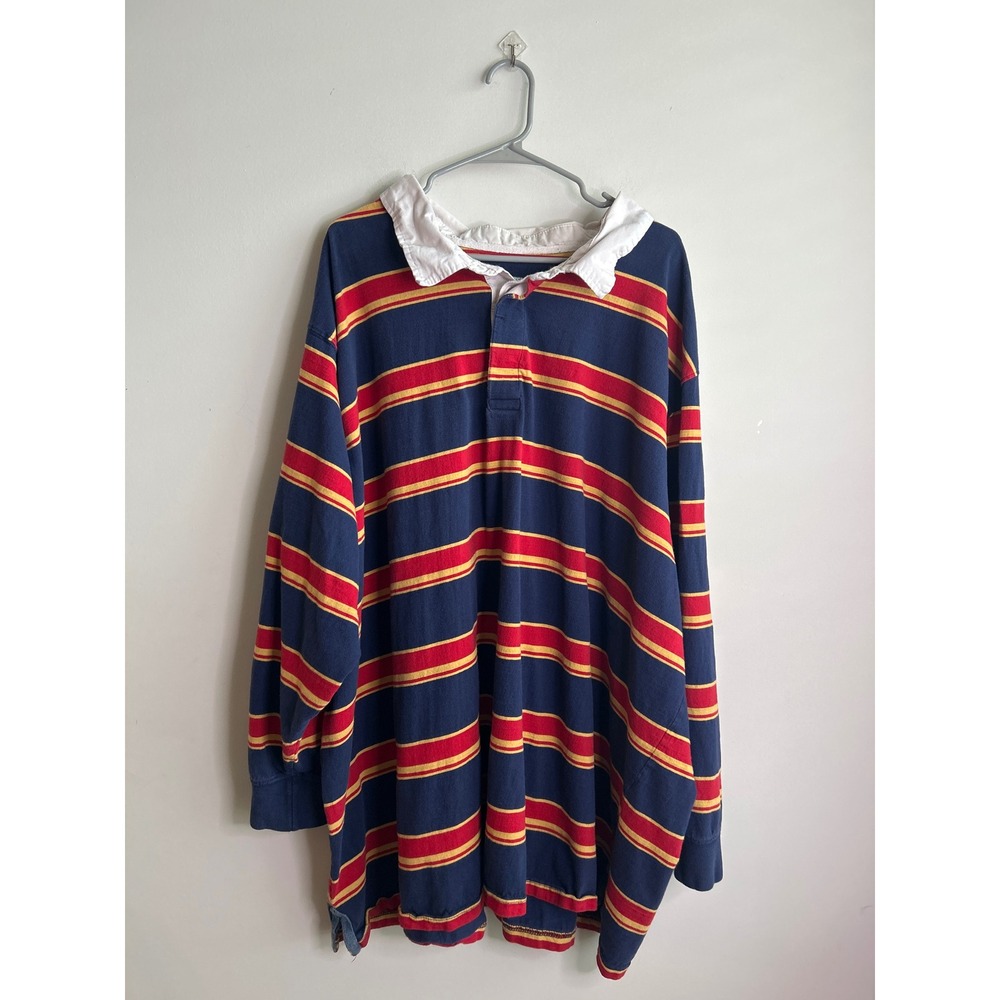 Kingsize Navy Red Striped Long Sleeve Rugby Shirt Mens 6XL